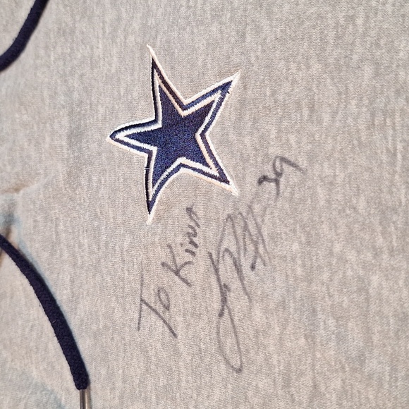 Vintage‎ Dallas Cowboys Hoodie Sweatshirt Signed Y2k Think Lousaka Polite ?? Lg - Picture 2 of 12